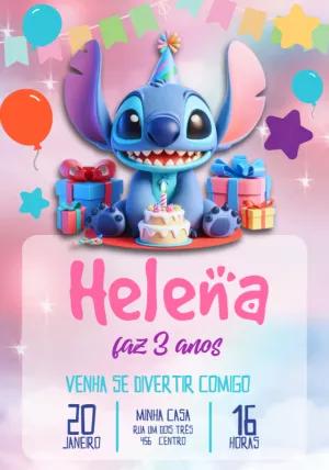 Convite Aniversário Stitch para Editar Online