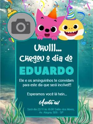Convite de Aniversário Baby Shark com Foto para Editar Online