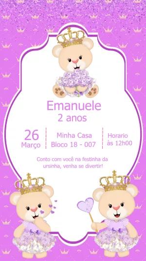 Convite Aniversário Ursinha Princesa para Editar Online