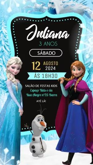 Convite de Aniversário Frozen com Elsa e Anna para Editar Online