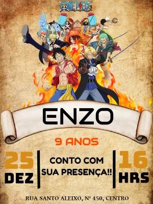 Convite de Aniversário One Piece com Personagens para Editar
