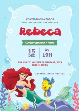 Convite de Aniversário A Pequena Sereia para Editar Online