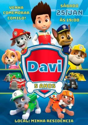 Convite Aniversário Patrulha Canina com Personagens para Editar