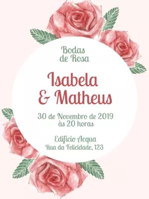 Convite Bodas de Rosa com Flores para Editar Online