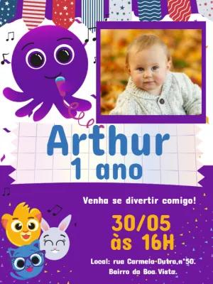 Convite de Aniversário Bolofofos com Foto para Editar Online
