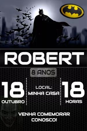 Convite de Aniversário Batman para Editar e Imprimir