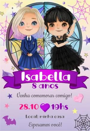 Convite Aniversário Wandinha e Enid para Editar Online