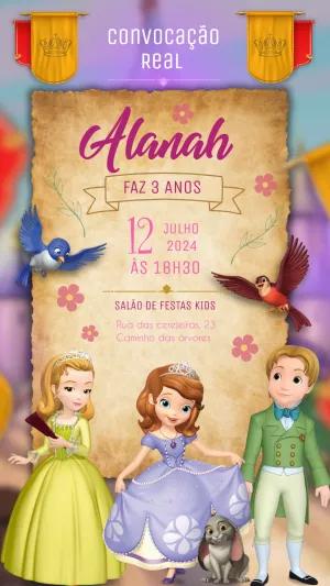 Convite de Aniversário Princesa Sofia para Editar Online