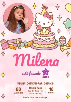 Convite Aniversário Hello Kitty com Foto para Editar Online