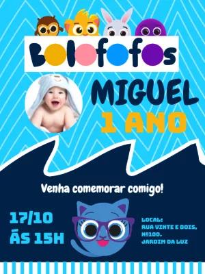 Convite Aniversário Bolofofos com Foto para Editar Online