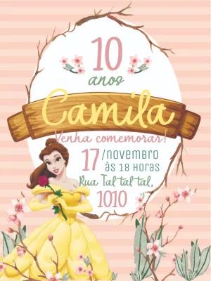 Convite Aniversário A Bela e a Fera para Editar Online