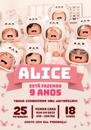 Convite Aniversário Roblox Menina Editável Online