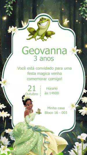 Convite de Aniversário Princesa Tiana e o Sapo para Editar