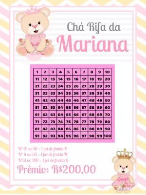 Rifa Chá de Bebê Ursinha Princesa para Editar Online
