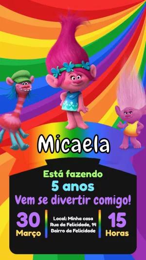 Convite de Aniversário Trolls com Personagens para Editar Online