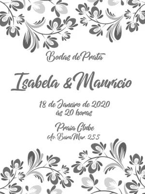 Convite Bodas de Prata Floral Elegante para Editar Online