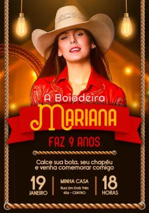 Convite Aniversário Boiadeira com Foto para Editar Online