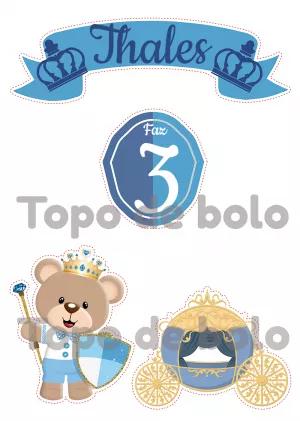 Topo de Bolo Ursinho Príncipe Editável para Aniversário