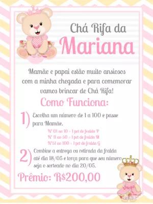 Convite Chá Rifa Ursinha Princesa para Editar Online