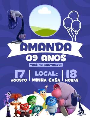 Convite Aniversário Divertida Mente com Foto para Editar