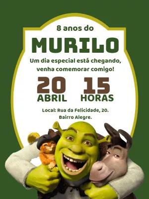 Convite de Aniversário Shrek com Personagens para Editar Online