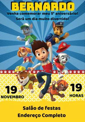 Convite de Aniversário Patrulha Canina para Editar Online