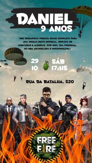 Convite de Aniversário Free Fire com Personagens para Editar