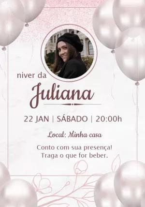 Convite de Aniversário Rosê com Foto para Editar Online