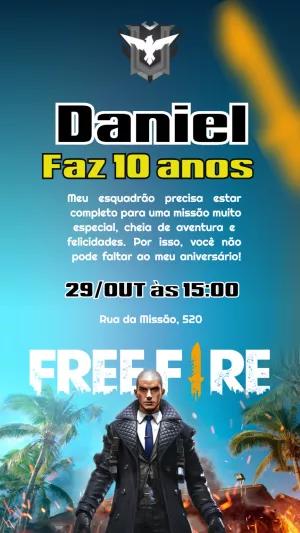 Convite Aniversário Free Fire com Personagens para Editar