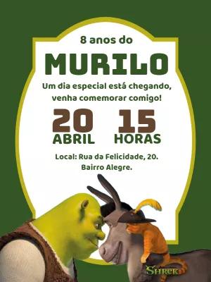 Convite de Aniversário Shrek com Personagens para Editar Online