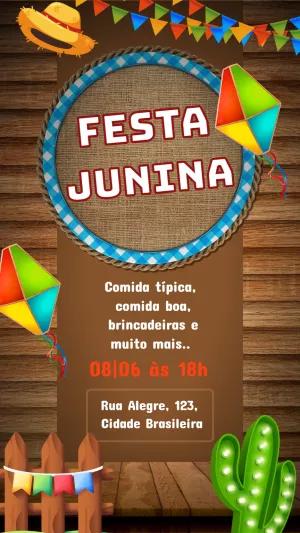 Convite Digital Festa Junina com Elementos Típicos para Editar