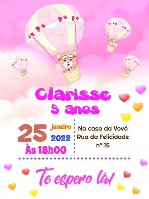 Convite de Aniversário Ursinha Baloeira para Editar Online