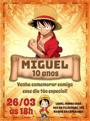 Convite de Aniversário One Piece para Editar Online