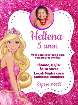 Convite de Aniversário Barbie com Foto para Editar Online