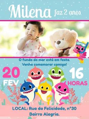 Convite de Aniversário Baby Shark com Foto para Editar Online