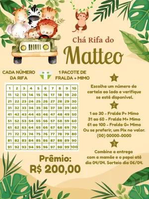 Chá Rifa Safari com Animais Fofos para Editar Online