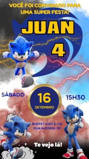 Convite de Aniversário Sonic do Filme para Editar Online