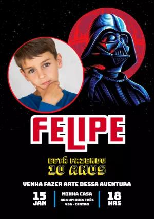 Convite Aniversário Star Wars com Foto para Editar Online