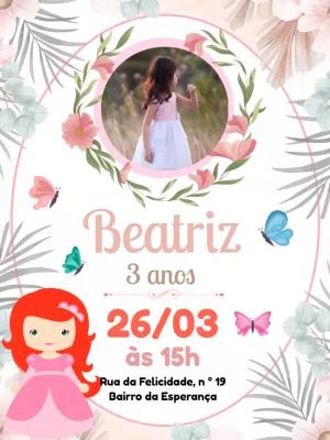 Convite Aniversário Princesa com Foto para Editar Online