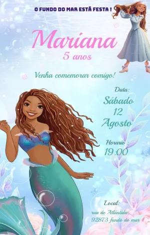 Convite Aniversário Pequena Sereia para Editar Online
