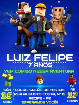 Convite de Aniversário Roblox com Personagens para Editar