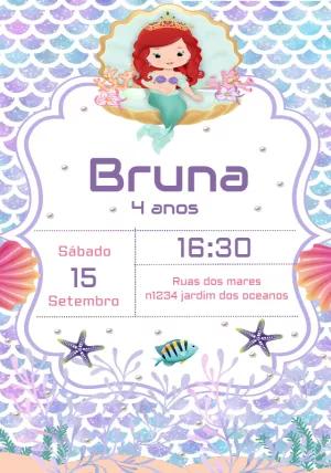 Convite Aniversário Pequena Sereia Fofa para Editar Online