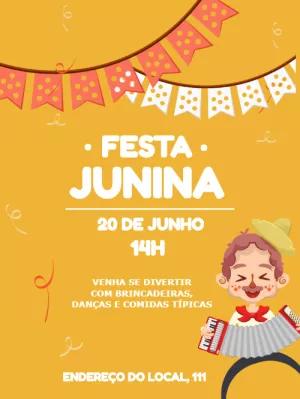 Convite de Festa Junina com Menino Sanfoneiro para Editar Online