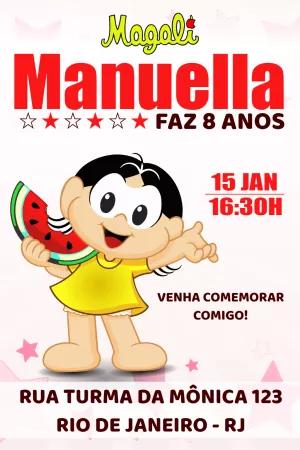 Convite Aniversário Magali Turma da Mônica para Editar Online
