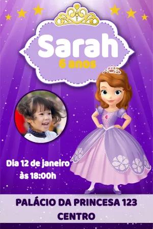Convite Aniversário Princesa Sofia com Foto para Editar Online