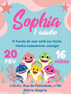 Convite de Aniversário Baby Shark para Editar Online