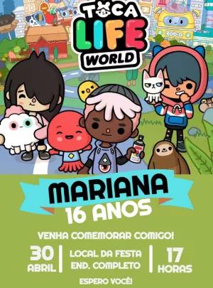 Convite de Aniversário Toca Life World com Personagens para Editar