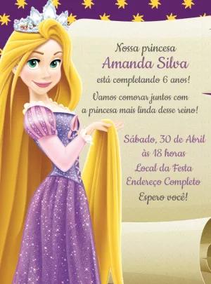 Convite Aniversário Rapunzel Enrolados para Editar Online