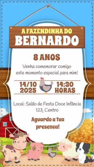 Convite Aniversário Fazendinha com Animais para Editar Online