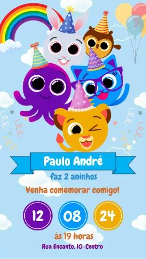 Convite de Aniversário Bolofofos com Turma para Editar Online